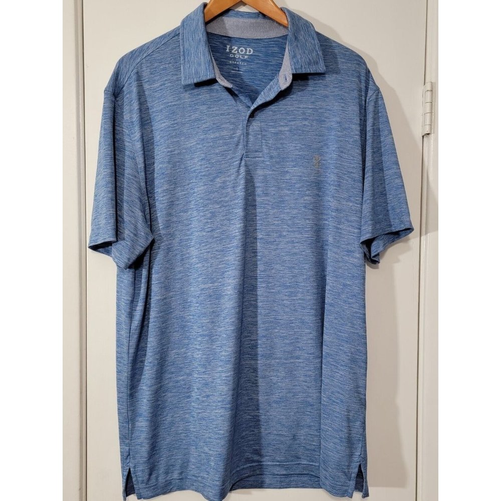 IZOD Polo Shirt Men XL heather Blue Short Sleeve Cotton Collared